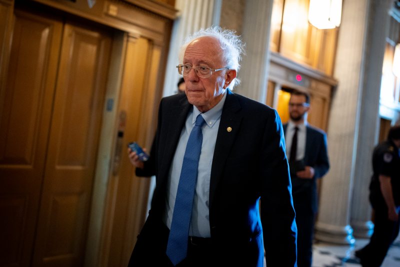 WASHINGTON, DC - APRIL 23: U.S. Sen. Bernie Sanders (I-VT) walks into the Senate Chamber on Capitol Hill on April 23, 2024 in Washington, DC. The Senate takes up a $95 billion foreign aid package today for Ukraine, Israel and Taiwan. (Photo by Andrew Harnik/Getty Images)