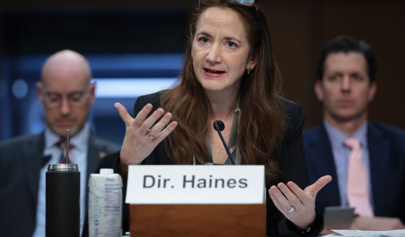 WASHINGTON, DC - MAY 02: Director of National Intelligence Avril Haines testifies before the Senate Armed Services Committee May 2, 2024 in Washington, DC. The committee heard testimony on worldwide threats during the hearing. (Photo by Win McNamee/Getty Images)
