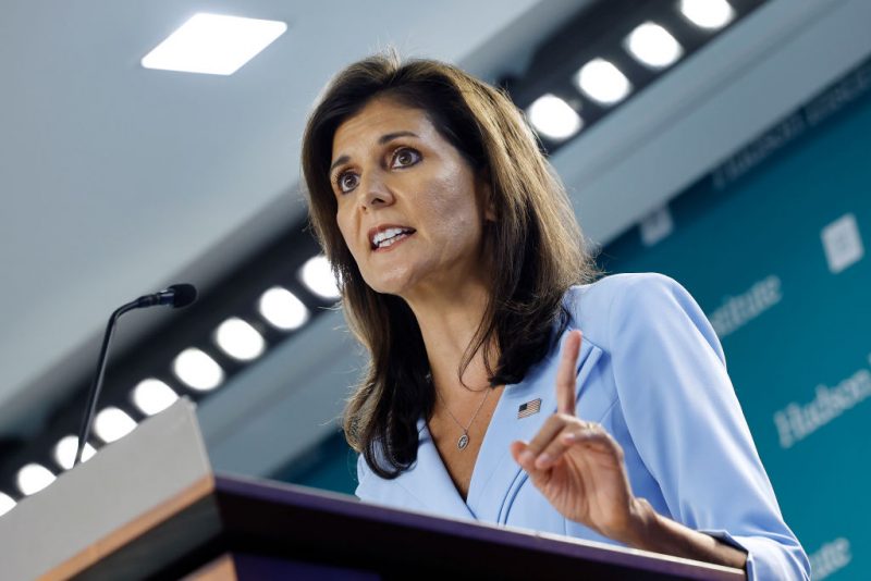 WASHINGTON, DC - MAY 22: Former U.N. Ambassador Nikki Haley announced that she would vote for former President Donald Trump during an event at the Hudson Institute on May 22, 2024 in Washington, DC. Haley, who challenged Trump, her former boss, for the 2024 Republican presidential nomination, was named the Walter P. Stern Chair of the institution. (Photo by Chip Somodevilla/Getty Images)