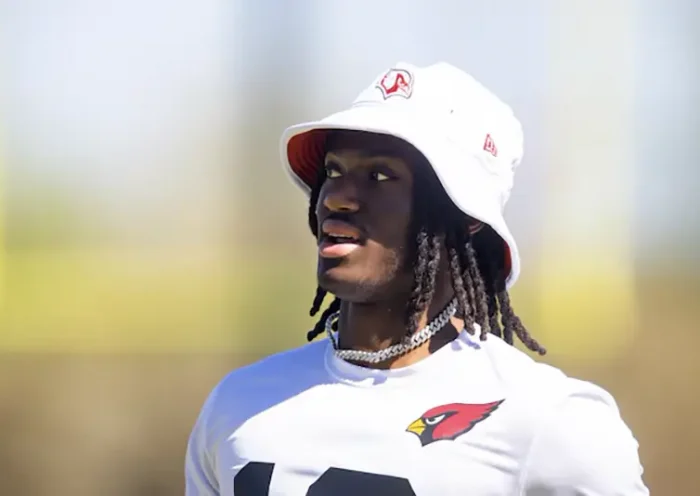 Arizona Cardinals wide receiver Marvin Harrison Jr. (18) during rookie minicamp at the teams Tempe Training Facility. Mandatory Credit: Mark J. Rebilas-USA TODAY Sports/File Photo