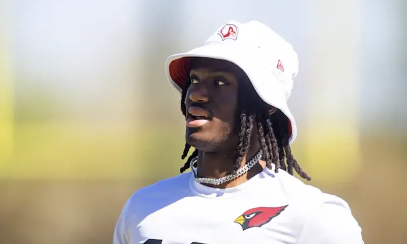 Arizona Cardinals wide receiver Marvin Harrison Jr. (18) during rookie minicamp at the teams Tempe Training Facility. Mandatory Credit: Mark J. Rebilas-USA TODAY Sports/File Photo