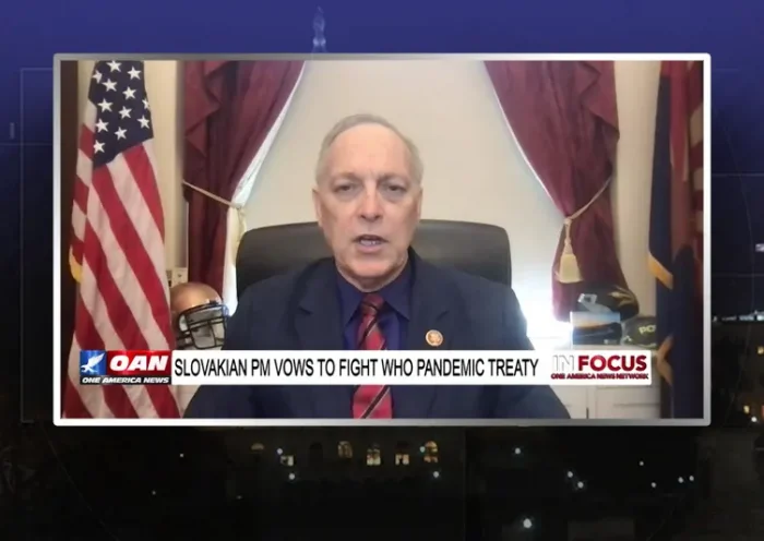 Video still from In Focus on One America News Network during an interview with the guest, Rep. Andy Biggs.