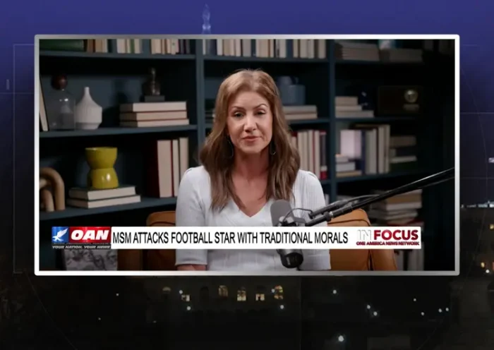 Video still from In Focus on One America News Network during an interview with the guest, Jill Simonian.