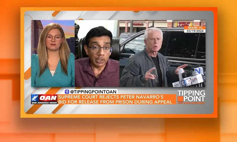 Video still from Tipping Point on One America News Network during an interview with the guest, Dinesh D'Souza.