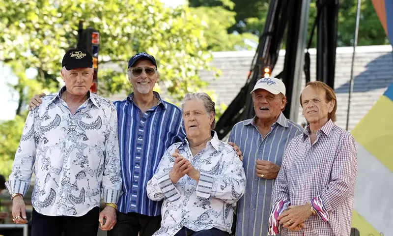 Members of the Beach Boys (L-R) Mike Love, David Marks, Brian Wilson, Bruce Johnston, and Al Jardine pose for a photo following a performance on ABC's Good Morning America in New York's Central Park June 15, 2012. REUTERS/Lucas Jackson/File Photo