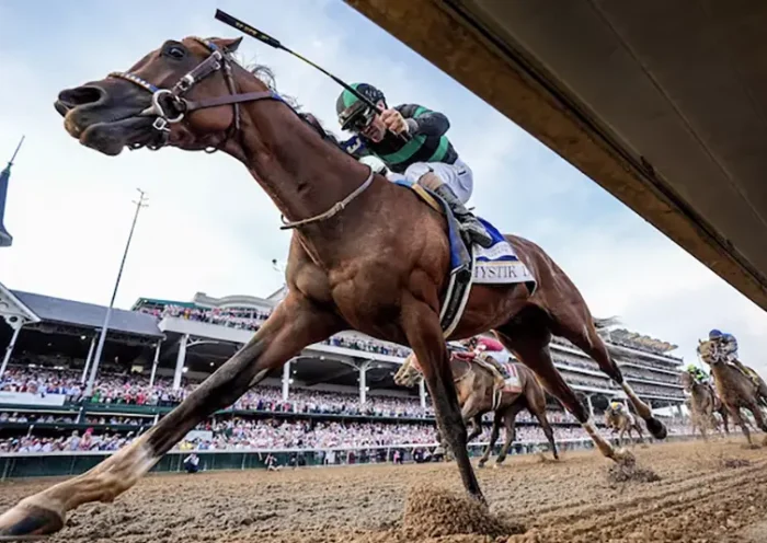 Mystik Dan, with Brian Hernandez Jr, up, wins the 150 Running of The Kentucky Derby at Churchill Downs. Mandatory Credit: Michael Clevenger and O'Neil Arnold-USA TODAY Sports/File Photo