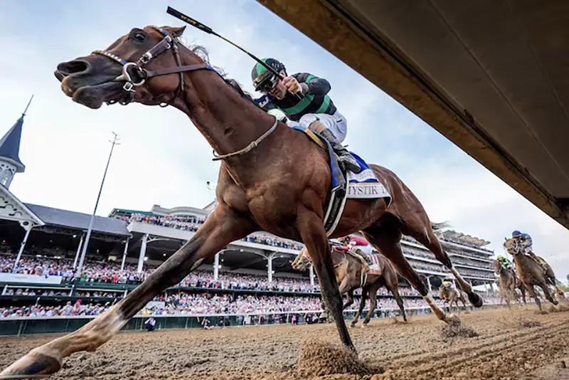 Mystik Dan, with Brian Hernandez Jr, up, wins the 150 Running of The Kentucky Derby at Churchill Downs. Mandatory Credit: Michael Clevenger and O'Neil Arnold-USA TODAY Sports/File Photo