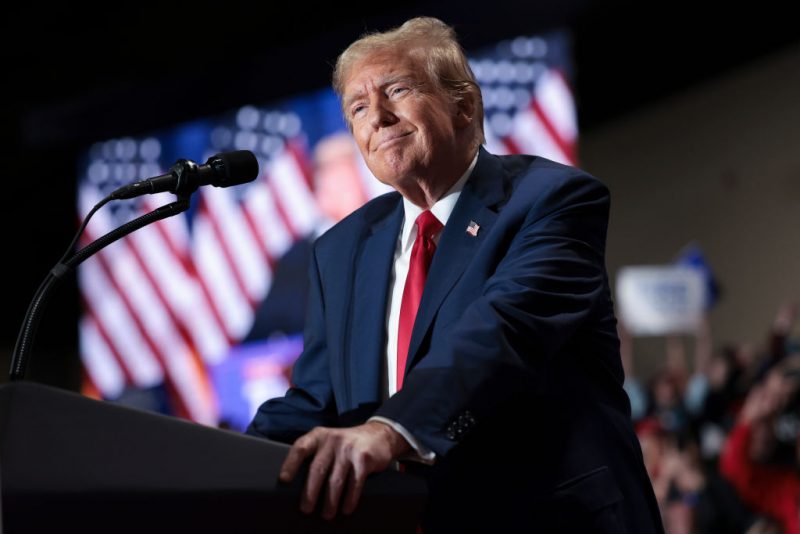 RICHMOND, VIRGINIA - MARCH 02: Republican presidential candidate and former President Donald Trump speaks during a Get Out the Vote Rally March 2, 2024 in Richmond, Virginia. Sixteen states, including Virginia, will vote during Super Tuesday on March 5. (Photo by Win McNamee/Getty Images)