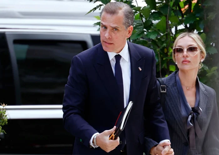 WILMINGTON, DELAWARE - JUNE 03: Hunter Biden, son of U.S. President Joe Biden, arrives with his wife Melissa Cohen Biden to the J. Caleb Boggs Federal Building on June 3 2024, in Wilmington, Delaware. Biden is standing trial for felony gun charges. (Photo by Anna Moneymaker/Getty Images)