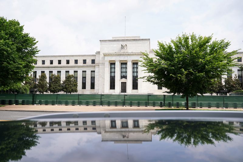 The exterior of the Marriner S. Eccles Federal Reserve Board Building is seen in Washington, D.C., U.S., June 14, 2022. REUTERS/Sarah Silbiger/File Photo
