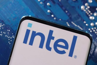 FILE PHOTO: A smartphone with a displayed Intel logo is placed on a computer motherboard in this illustration taken March 6, 2023. REUTERS/Dado Ruvic/Illustration/file photo