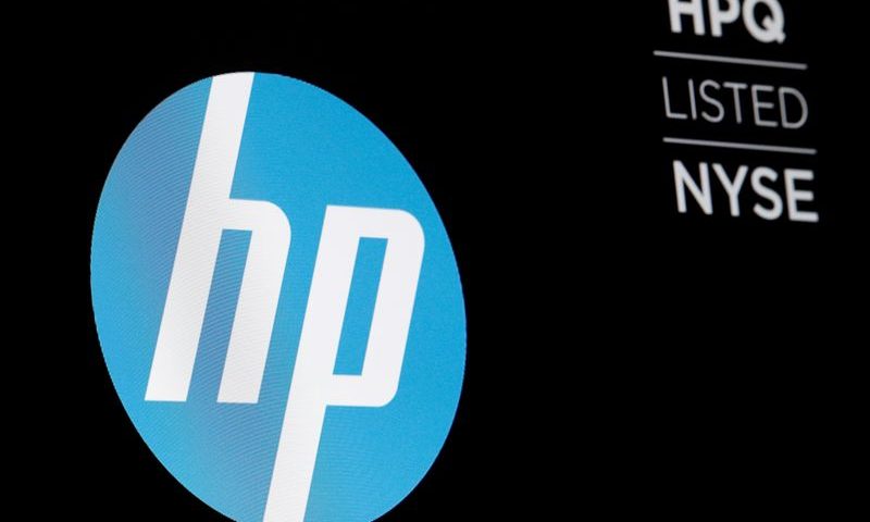 FILE PHOTO: The logo for The Hewlett-Packard Company is displayed on a screen on the floor of the NYSE in New York